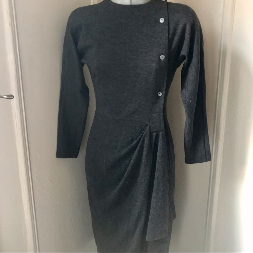 Max Mara gray wrap wool dress 80’s DAMAGED